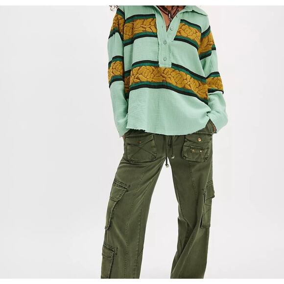 Free People We The Free Terry Rugby  Pullover Size Medium - Picture 2 of 5